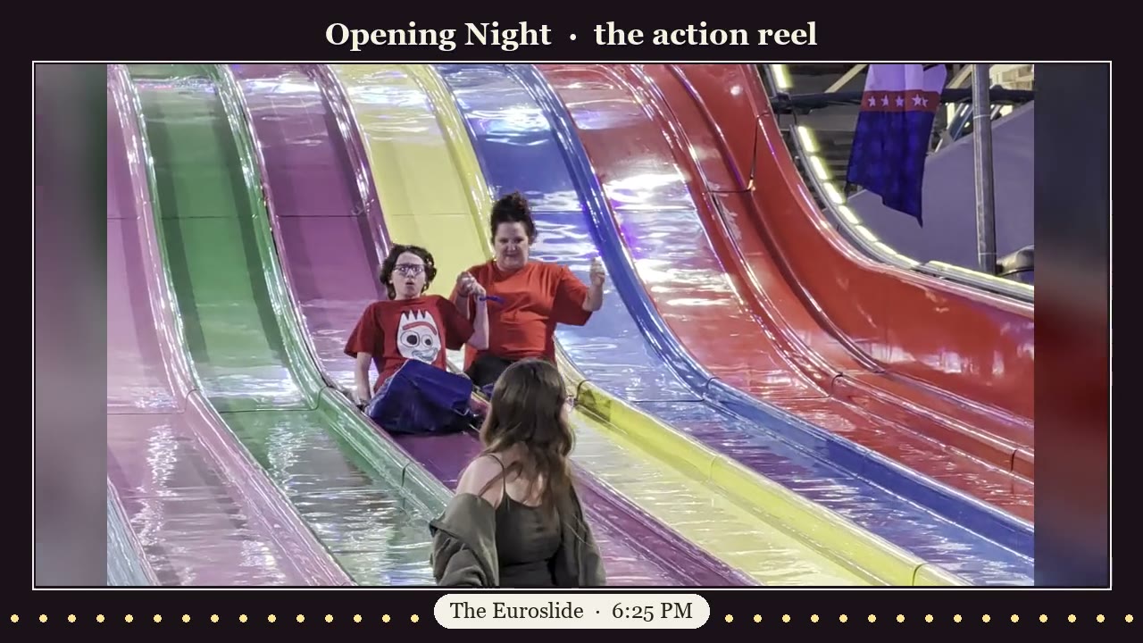 Action reel: the Euroslide, the Sound Storm, Ryha's quad lap, and the rope bridge